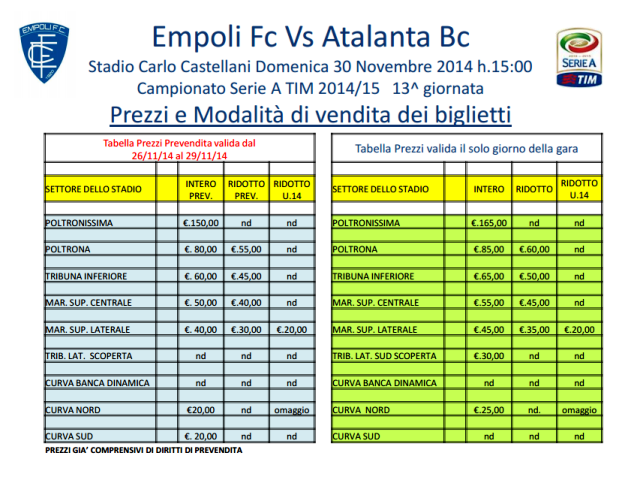 I prezzi per Empoli-Atalanta (fonte empolifc.com)